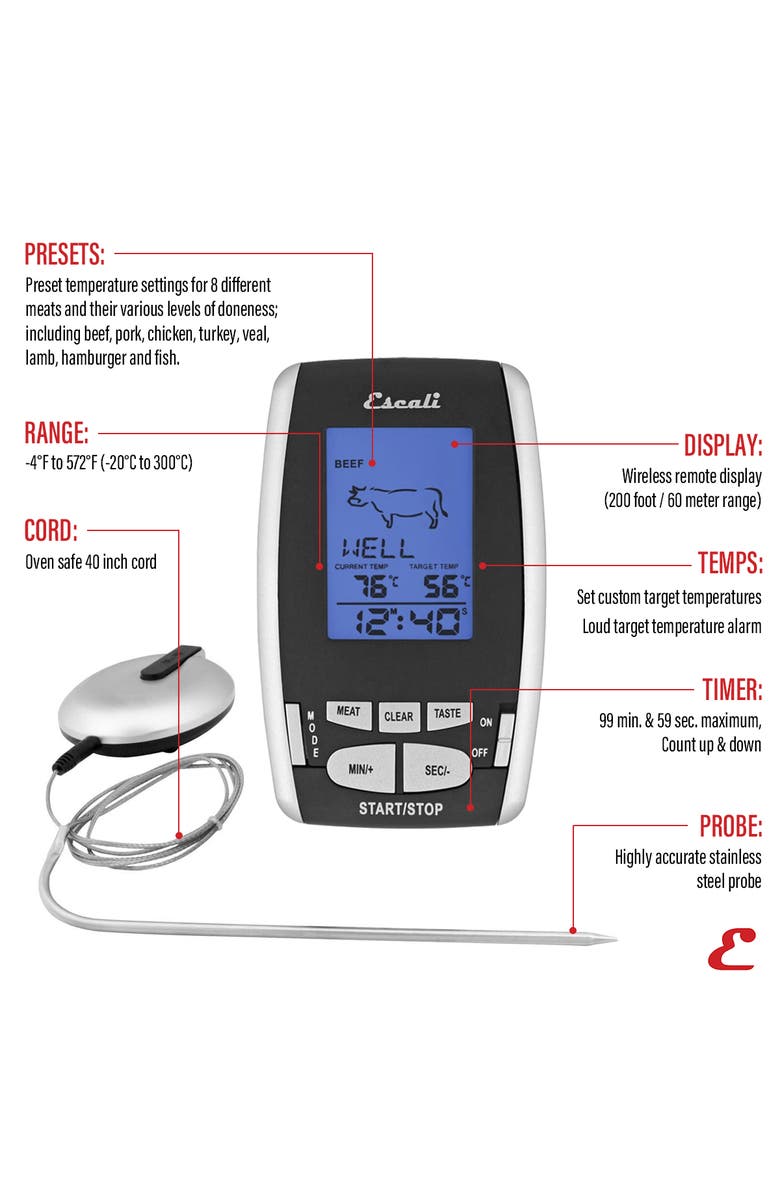 ESCALI Wireless Thermometer and Timer, Alternate, color, Black/Silver