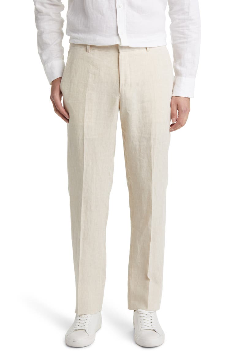 Trim Fit Linen Trousers, Main, color, TAN DESERT
