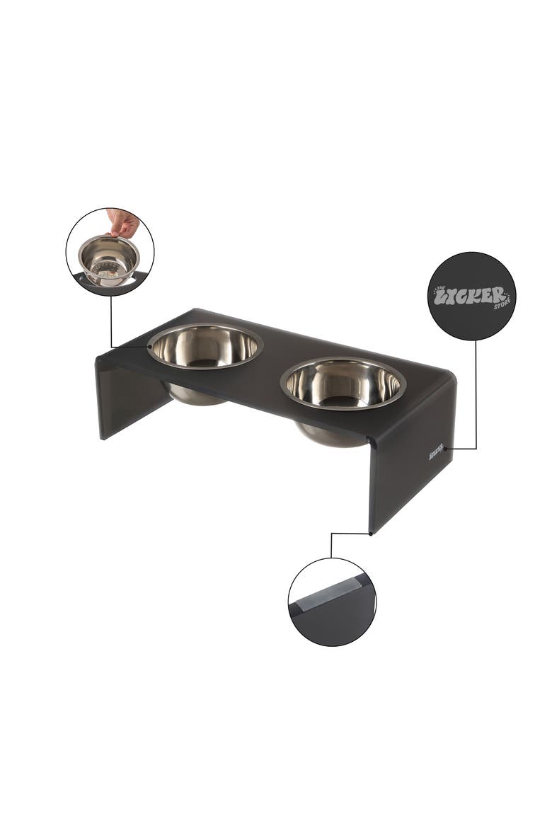 Keaton Modern Lucite Rectangular Elevated Pet Feeder with 2-Stainless Steel Bowls, Alternate, color, Dark Gray/Chrome