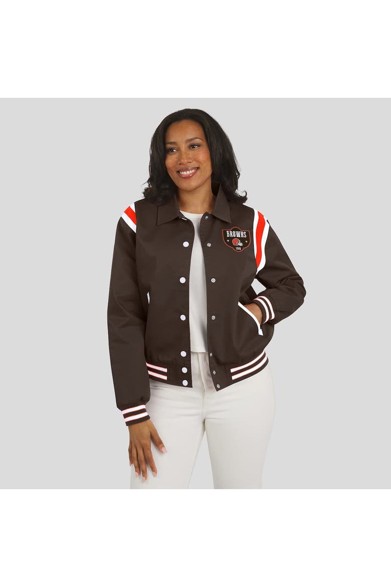 Women's WEAR by Erin Andrews Brown Cleveland Browns Varsity Lightweight Full-Snap Jacket, Alternate, color, Brown