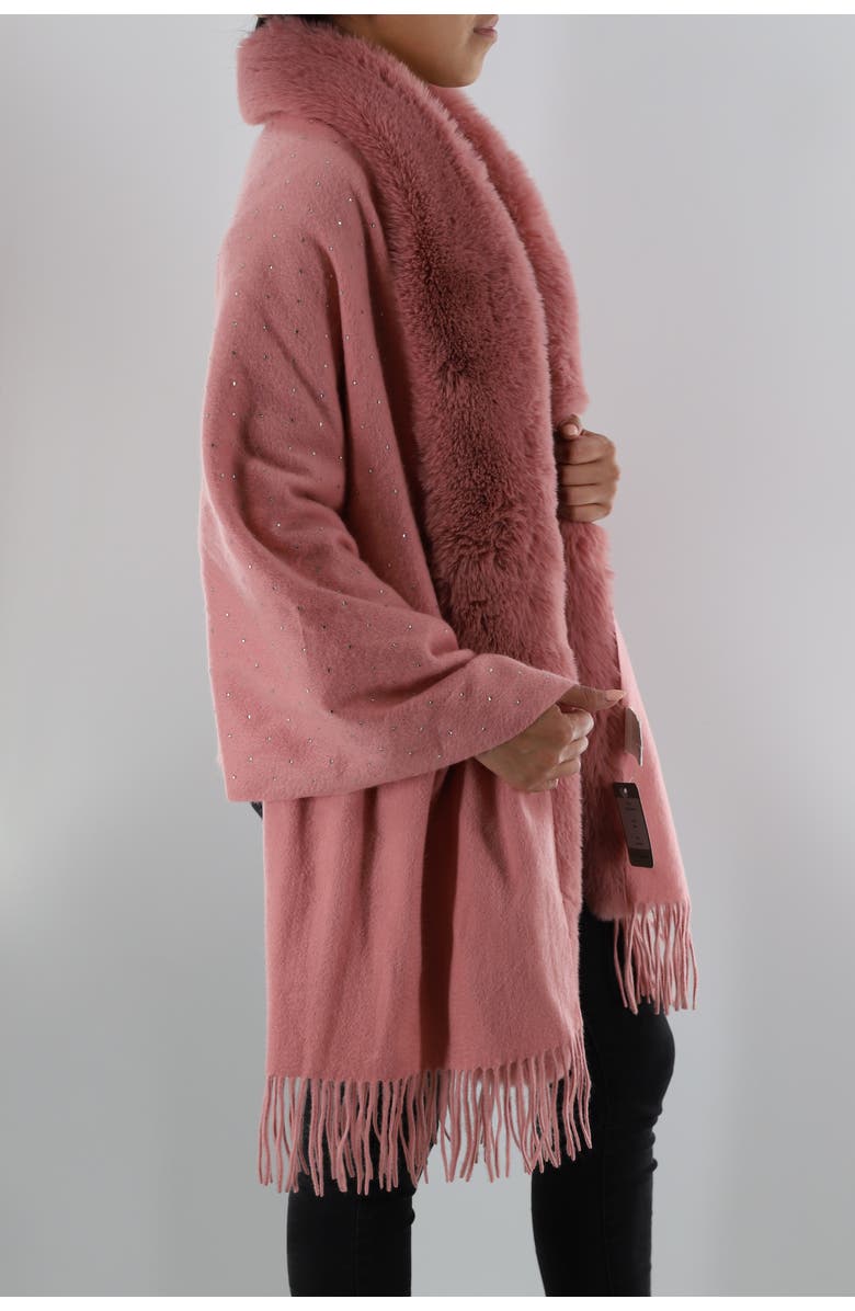 La Fiorentina Embellished Wrap with Faux Fur-Pink, Alternate, color, Pink