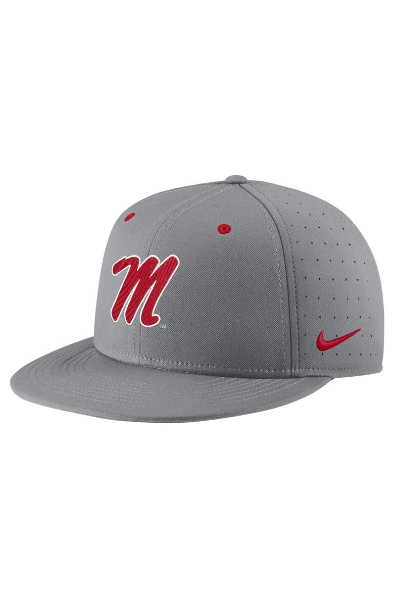 Nike Men's Nike Gray Ole Miss Rebels USA Side Patch True AeroBill Performance Fitted Hat, Alternate, color,