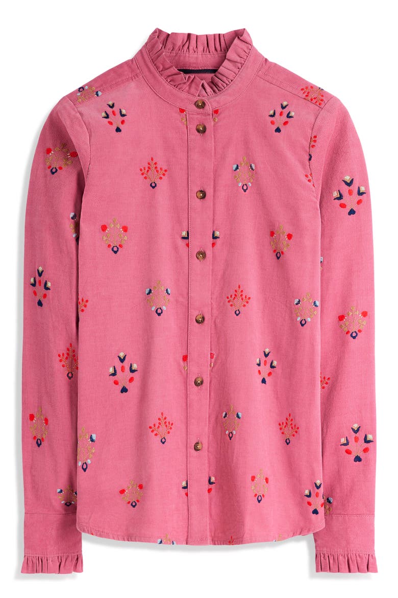 Sienna Embroidered Frill Corduroy Shirt, Alternate, color, HEATHER ROSE, FLORAL STAMP EMB