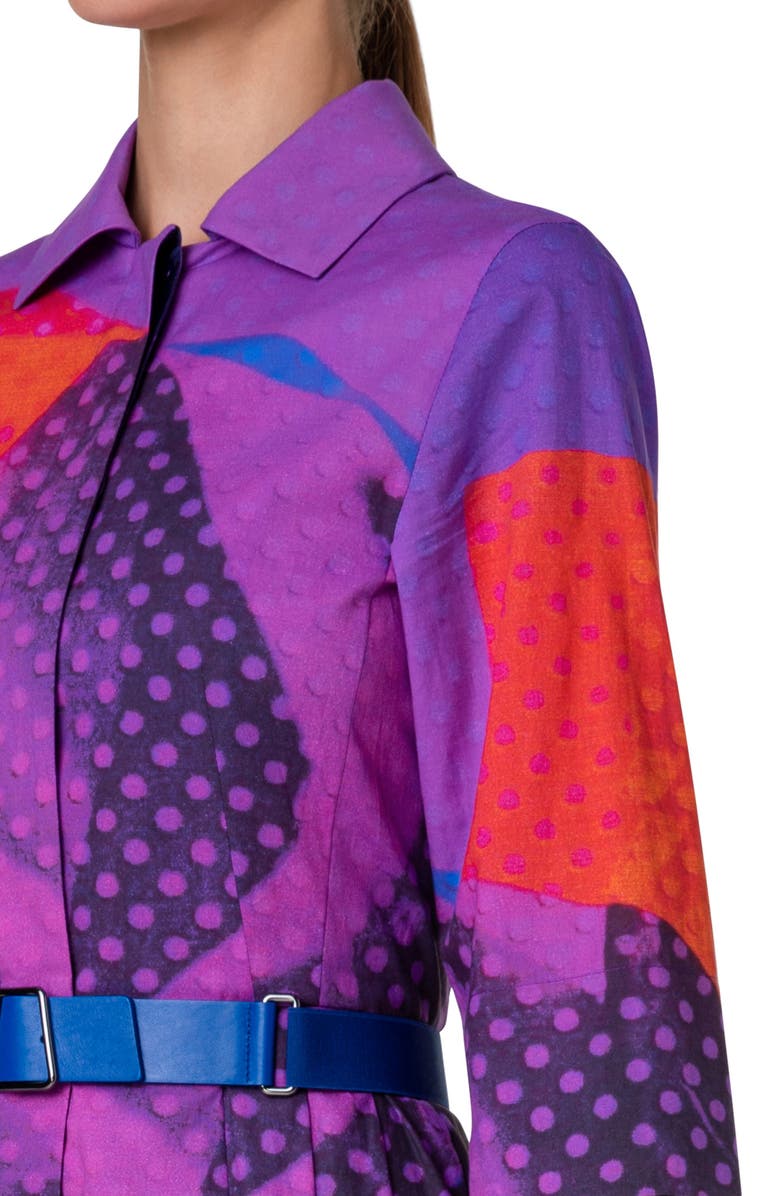 Akris Print Belted Wool & Silk Midi Shirtdress, Alternate, color, 