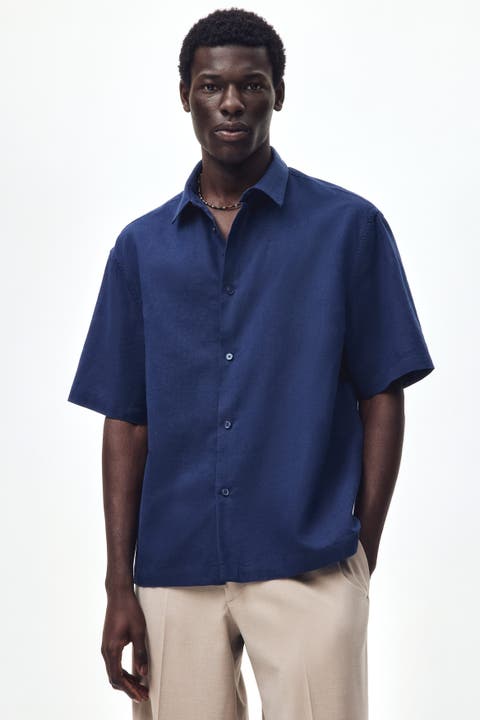Relaxed Fit Short-sleeved Linen-blend Shirt