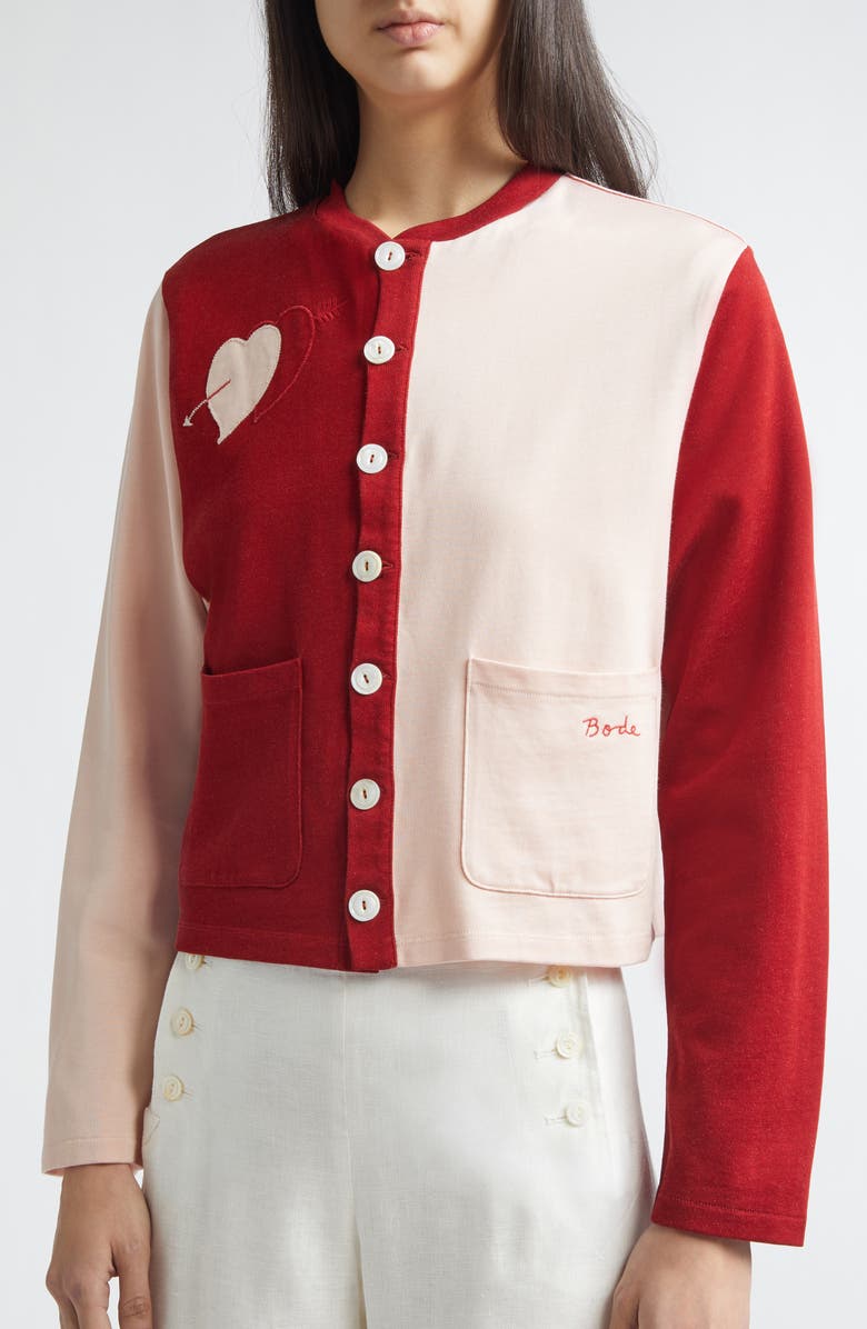 Bode Wonderland Colorblock Cardigan, Alternate, color, Red Pink