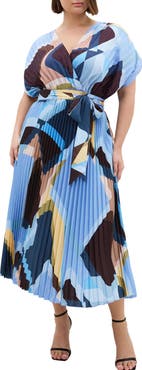 City Chic Hailey Geometric Print Pleated Maxi Dress