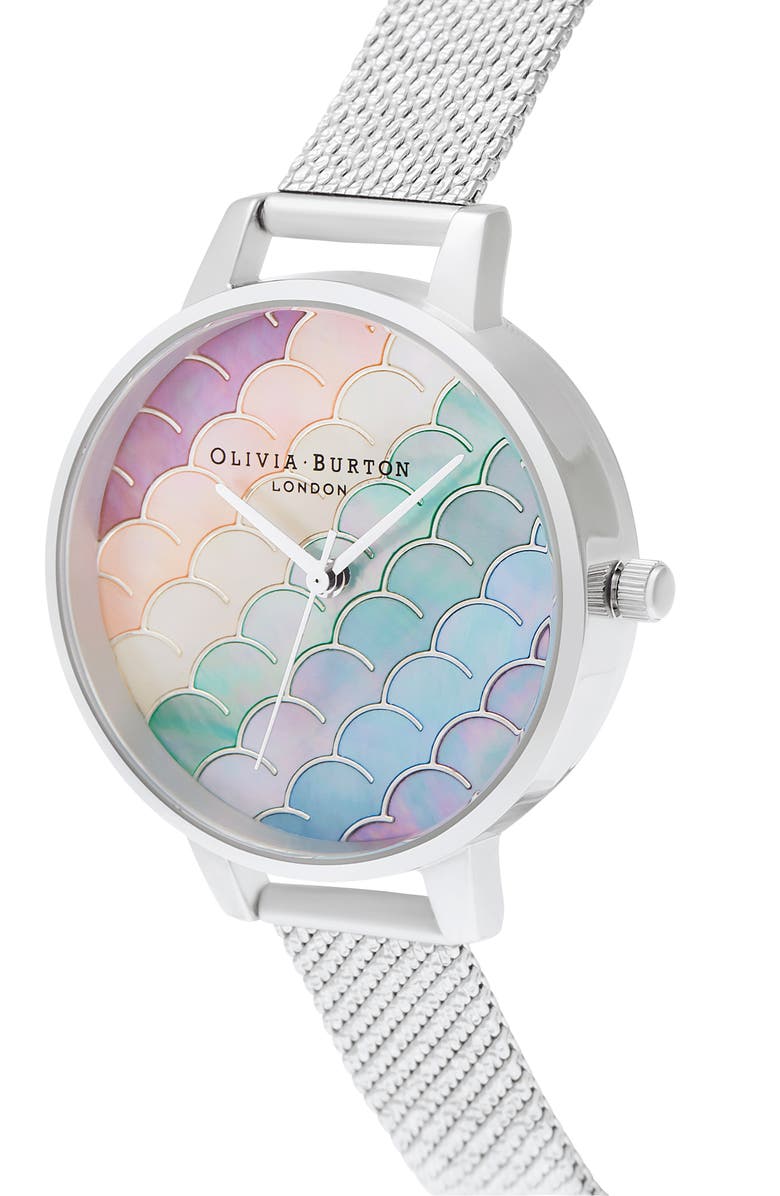 Olivia Burton Under the Sea Mermaid Tail Bouclé Mesh Watch, 34mm, Alternate, color, 