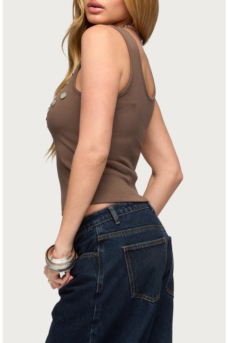 Beach Babe Pearly Button Tank, Alternate, color, BROWN