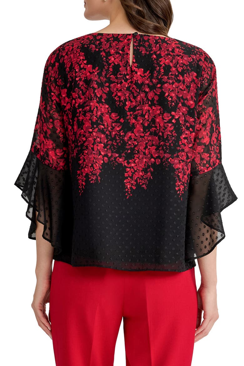 Ruffle Sleeve Clip Dot Chiffon Top, Alternate, color, BLACK MULTI