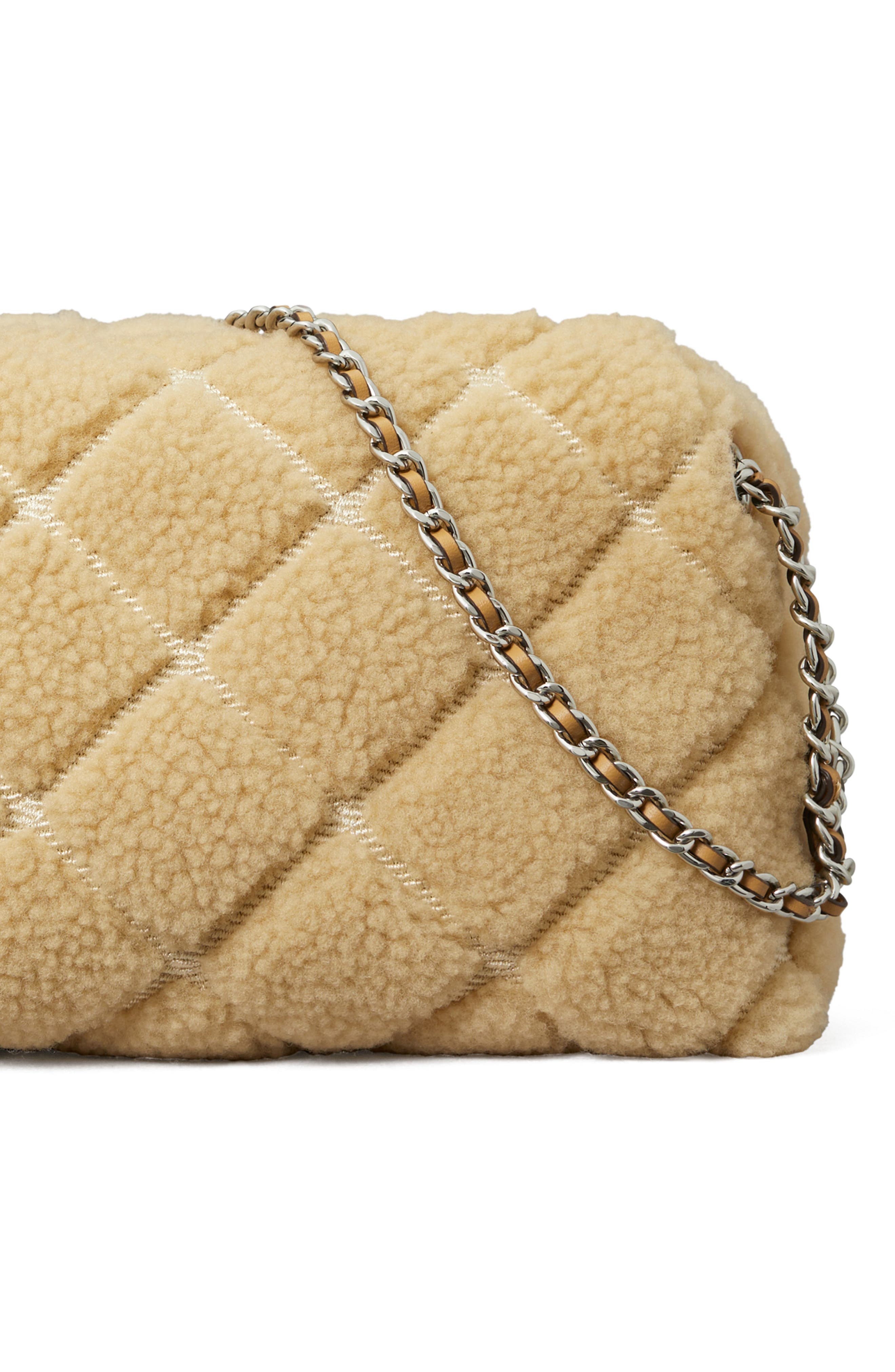 Tory Burch Fleming Quilted Genuine Shearling Crossbody Bag, Alternate, color, Ivory