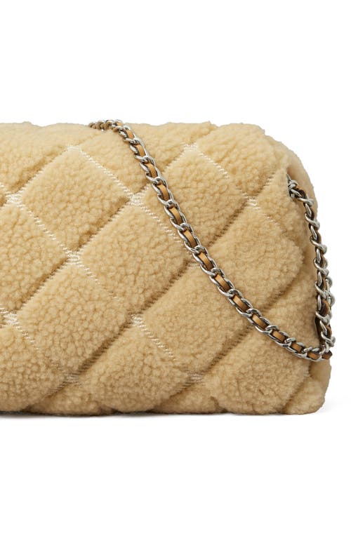 Tory Burch Fleming Quilted Genuine Shearling Crossbody Bag In Neutral