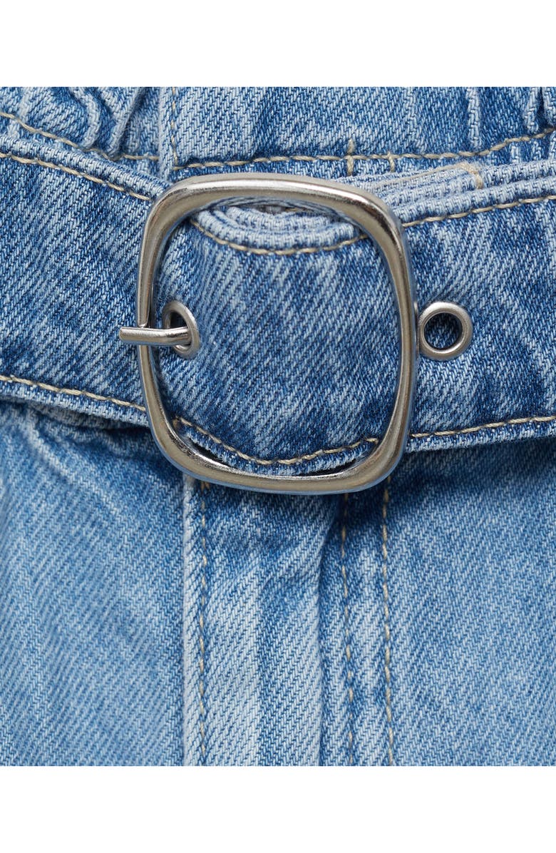 MANGO Belted Paperbag Denim Shorts, Alternate, color, Medium Blue