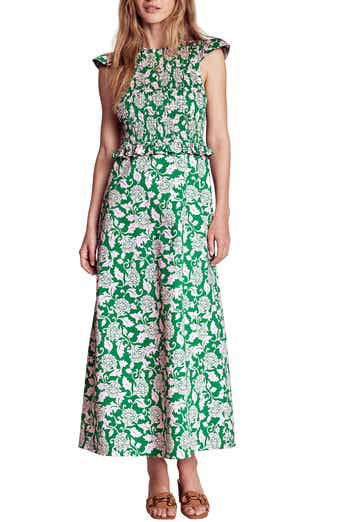 Boden Paisley Floral Smock Bodice Cotton Blend Dress