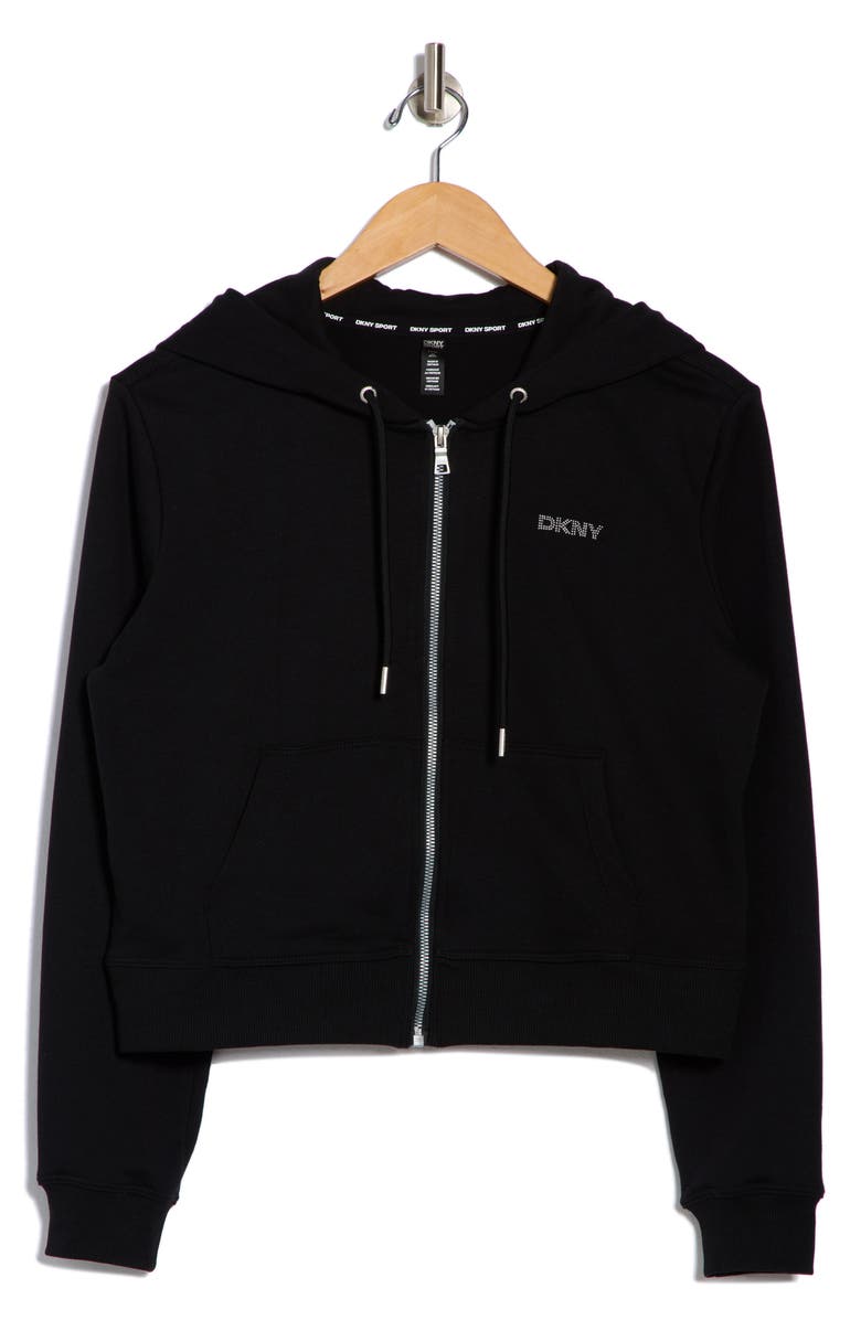 DKNY Mini Stud Logo Zip Hoodie, Alternate, color,
