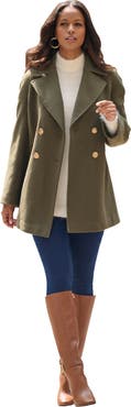 Roaman's Plus Size Wool Blend A Line Peacoat