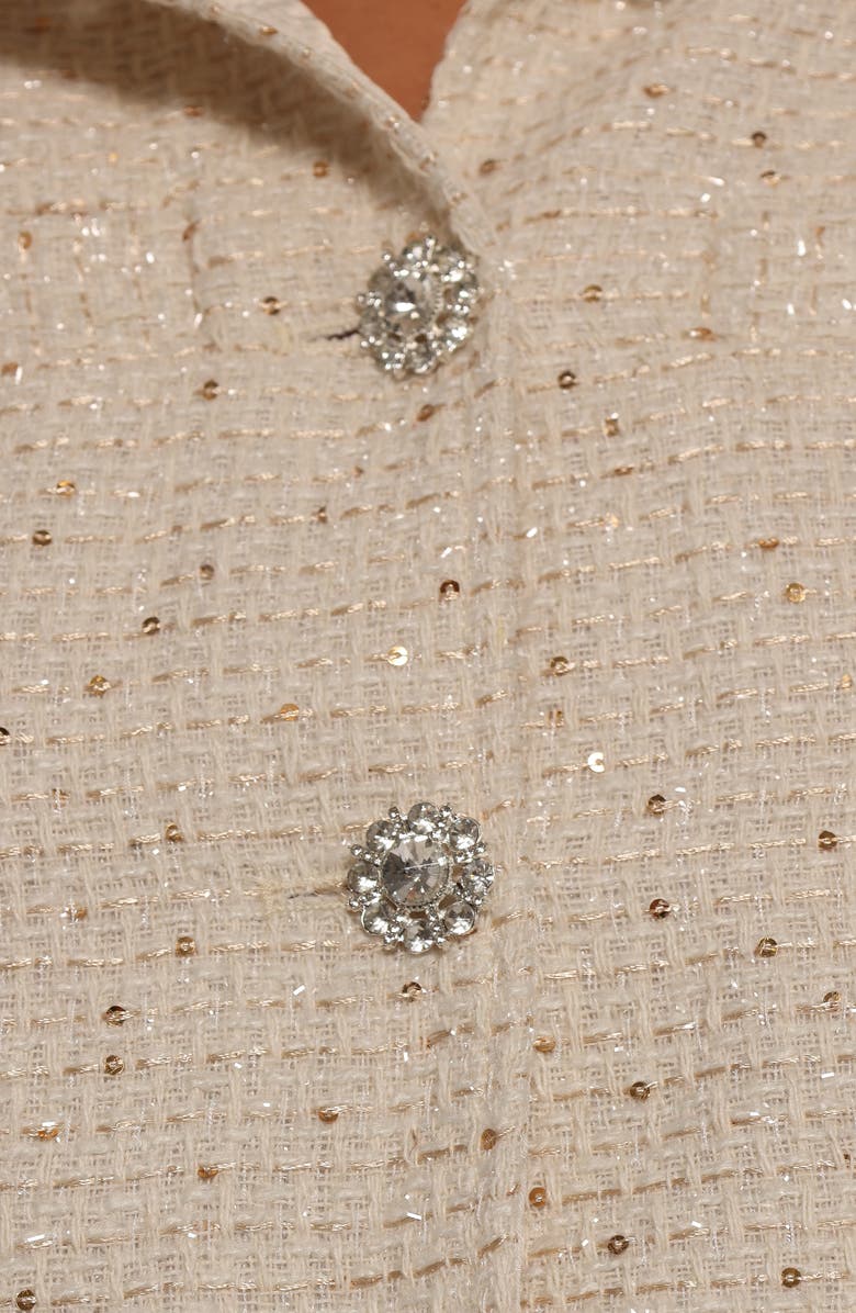 Petal & Pup Paris Sparkle Tweed Button-Up Top & Miniskirt Set, Alternate, color, Cream