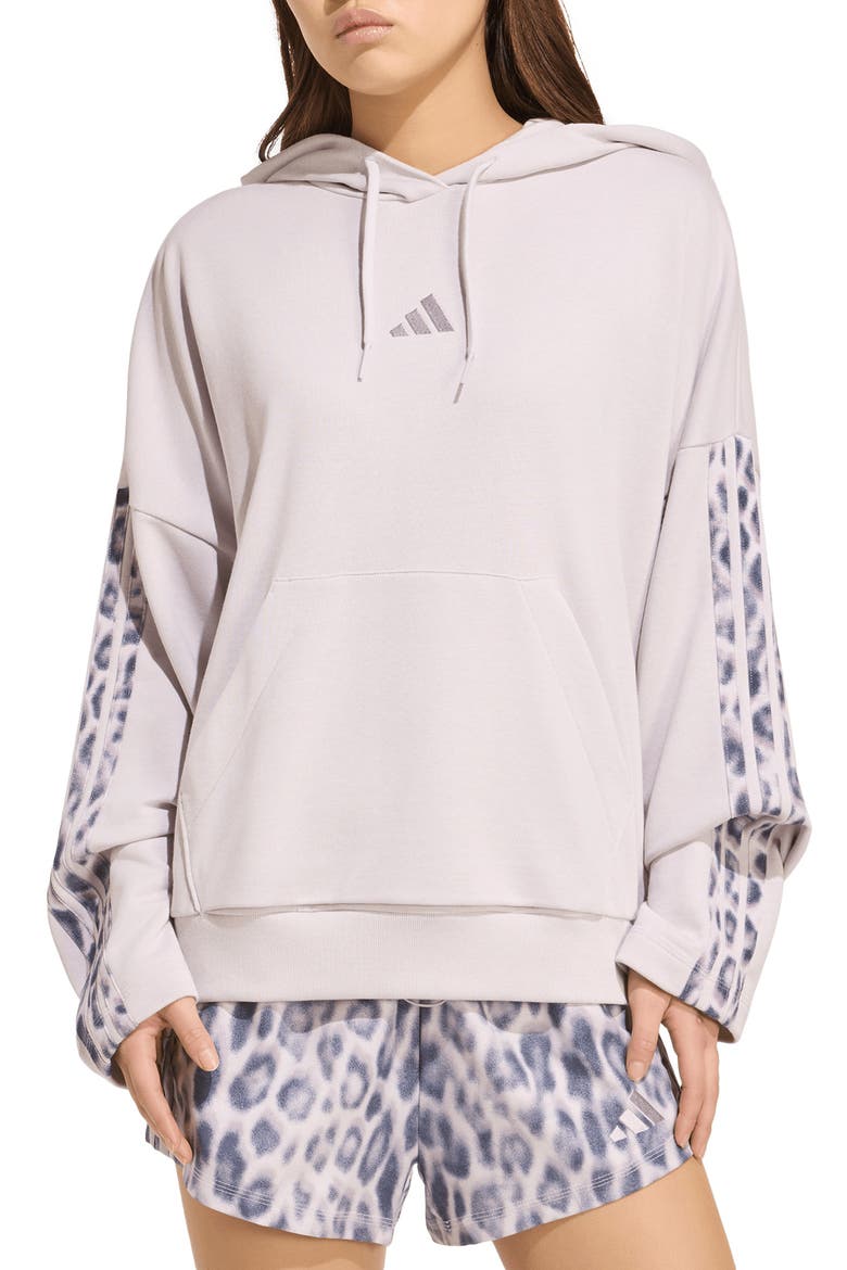 Printed 3-Stripe Hoodie, Main, color, ICE PURPLE/ MULTICOLOR