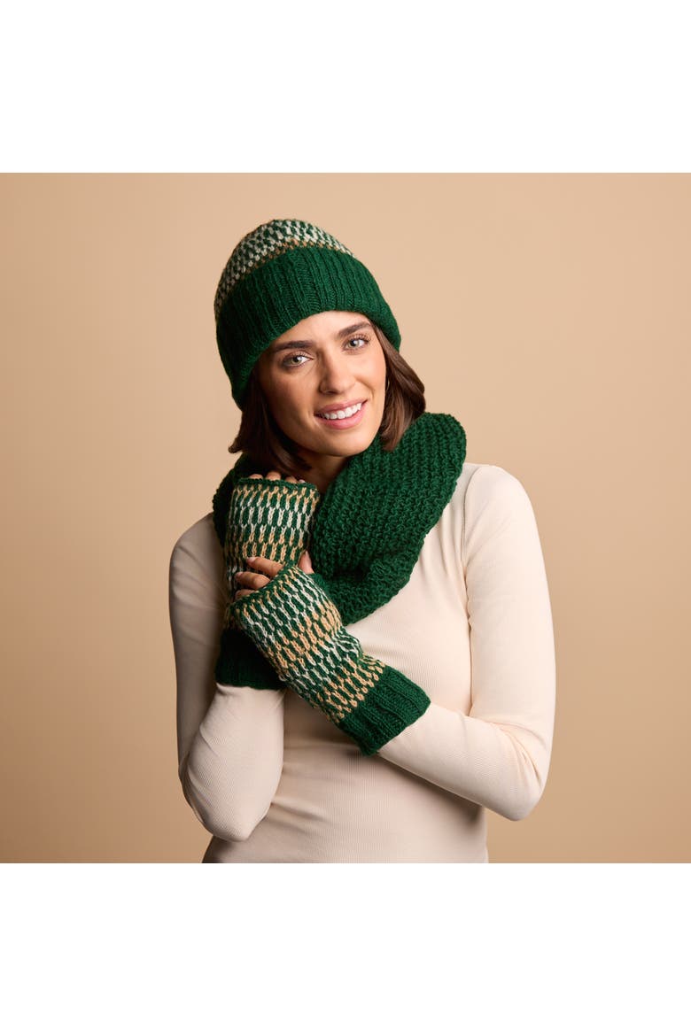 Women's Artisan Hand-Knit Adirondack Winter Wool Half Mitten, Alternate, color, Medium Green
