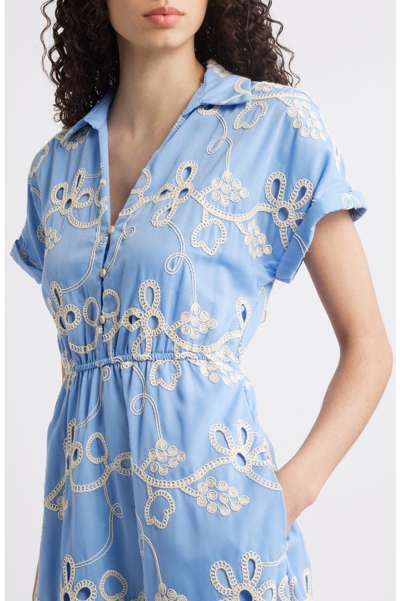 Embroidered Tiered Midi Shirtdress, Alternate, color, LIGHT BLUE
