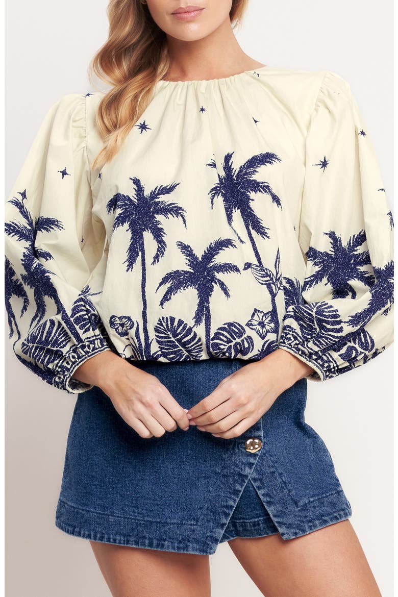Printed Puff Sleeve Top, Main, color, OFF WHITE