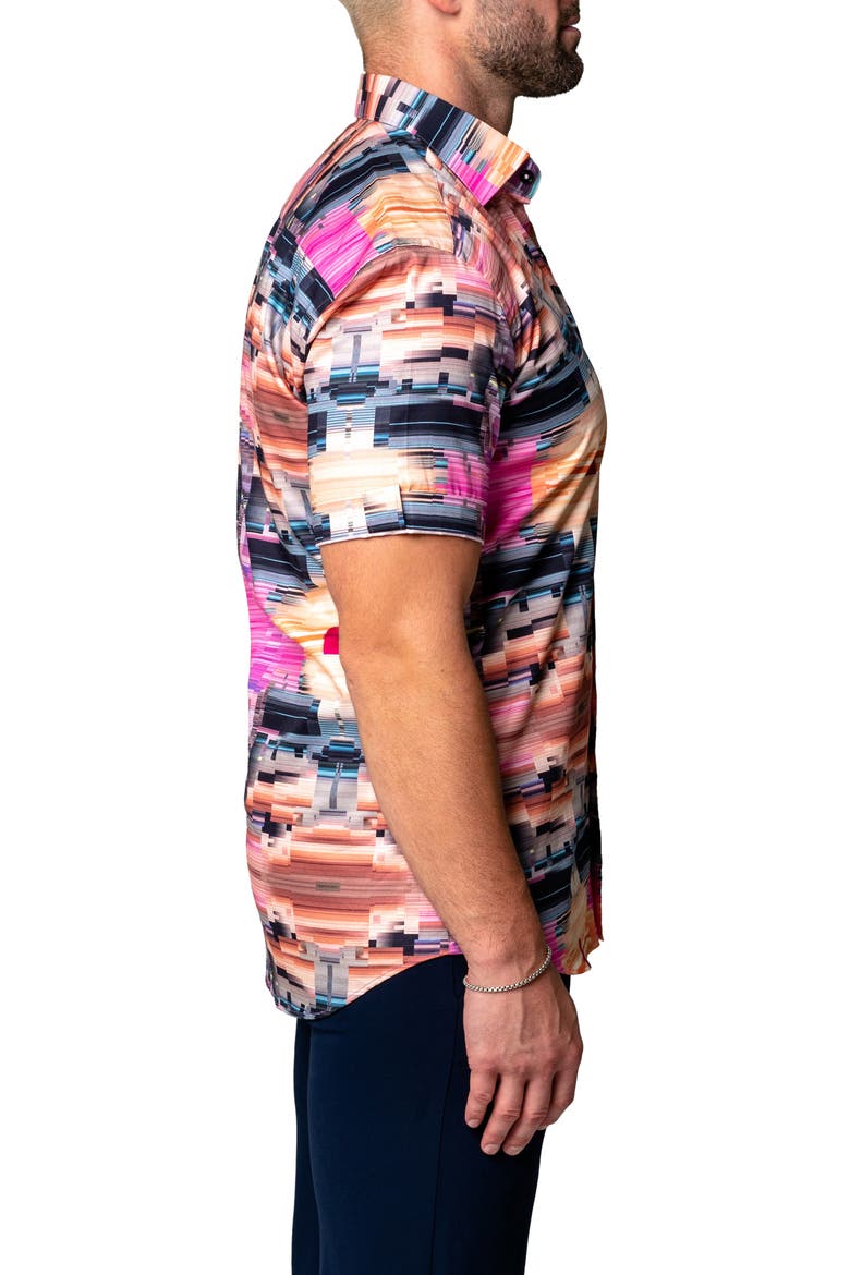 Galileo Glitch Multi Short Sleeve Contemporary Fit Button-Up Shirt, Alternate, color, PINK MULTI