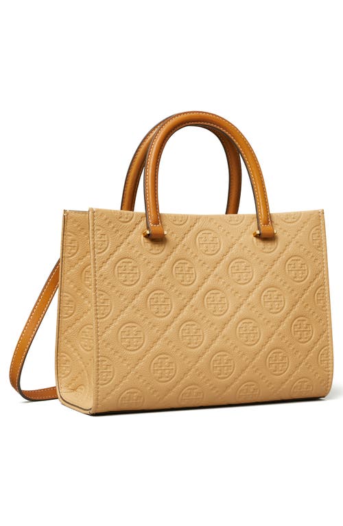 Tory Burch T Monogram Pebble Leather Square Tote In Brown