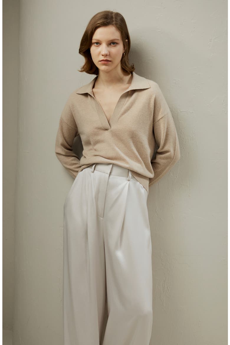 Women's Cashmere Polo Shirt, Alternate, color, Beige