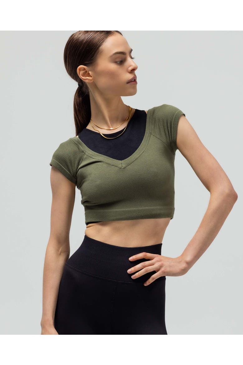 Ribbed Cap Sleeve Crop Top, Alternate, color, OLIVE