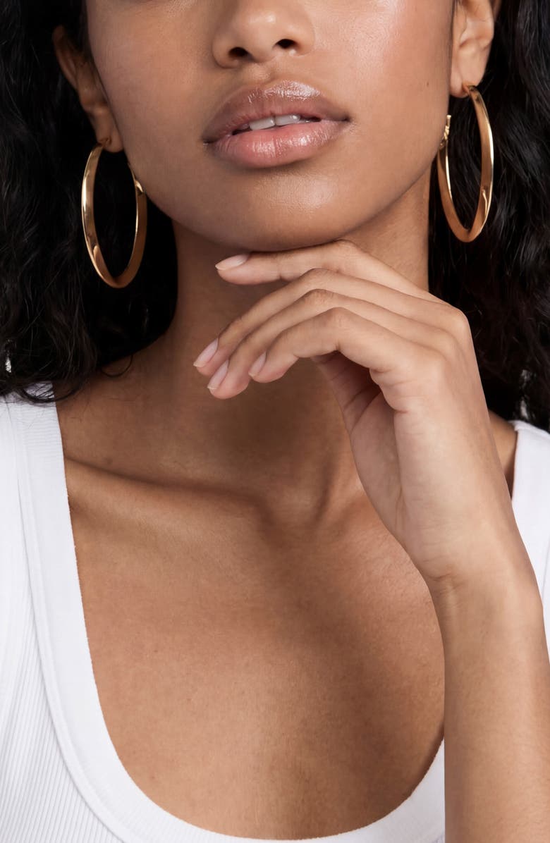 Ettika Elongated Oval Hoop Earrings, Alternate, color, Gold