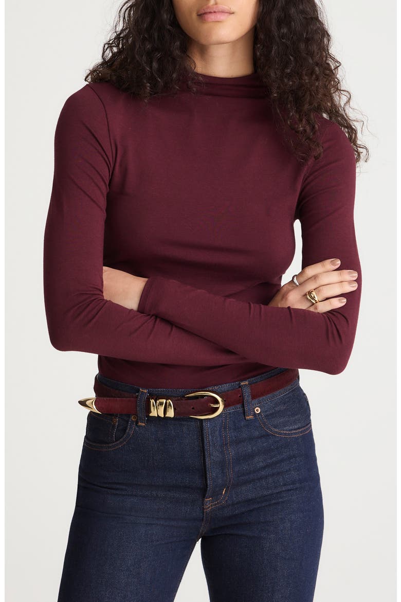 Ruched Mock Neck Long Sleeve Top, Main, color, DARK POMEGRANATE