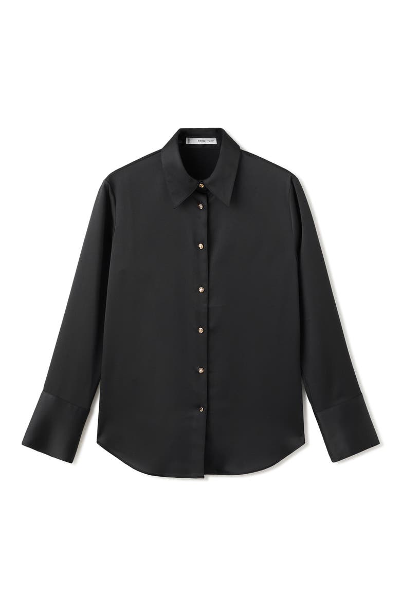 Flowy Satin Shirt, Alternate, color, BLACK
