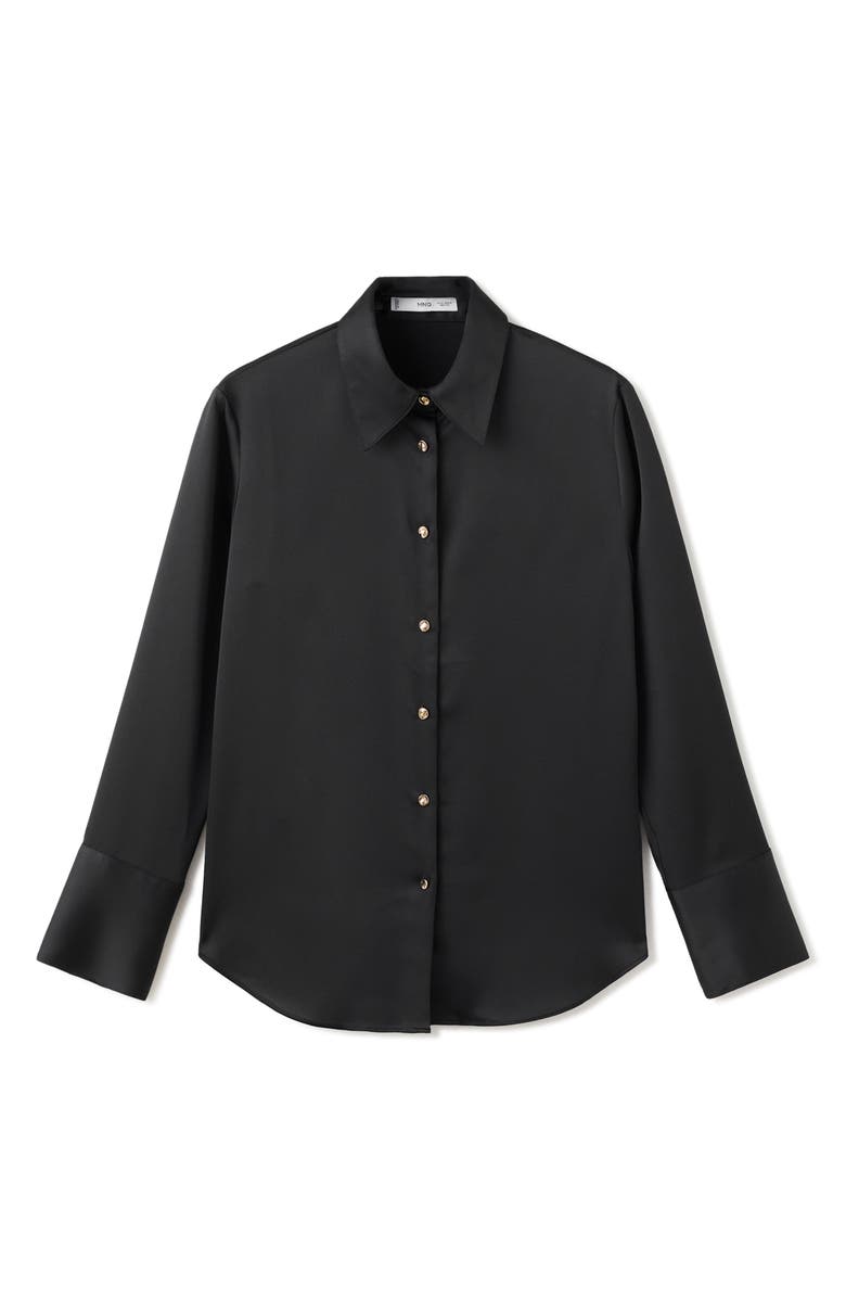MANGO Flowy Satin Shirt, Alternate, color, Black