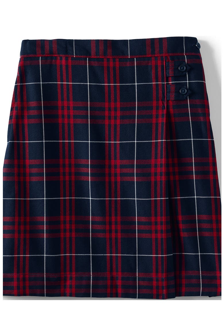 School Uniform Girls Slim Side Pleat Plaid Skort Above Knee, Alternate, color, Classic Navy Large Plaid