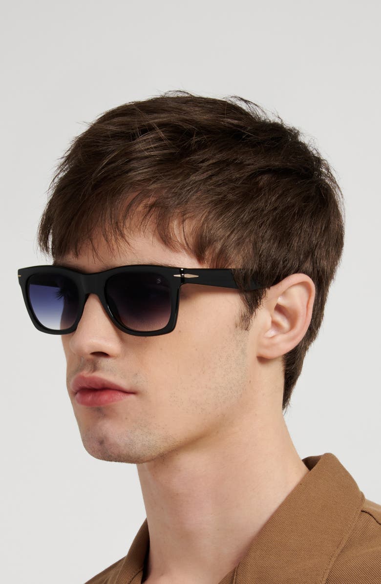 David Beckham Eyewear 53mm Rectangular Sunglasses, Alternate, color, Black/ Dark Blue Sf