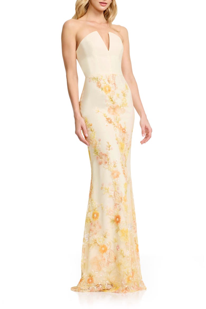 Fernanda Bead Embellished Floral Strapless Gown, Alternate, color, IVORY MULTI