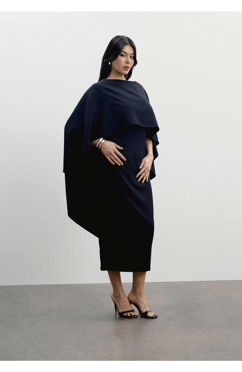 11 Honoré Structured Cape Midi Dress, Alternate, color, Black Beauty