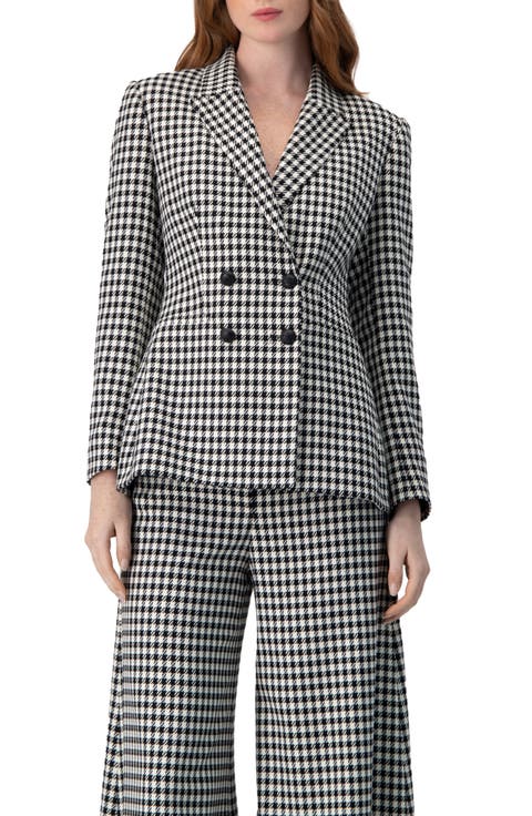 Double-Breasted Houndstooth Blazer