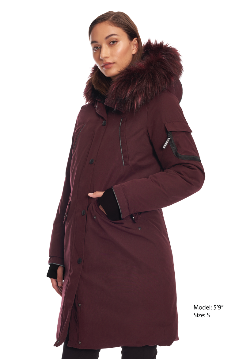Laurentian - Vegan Down Long Winter Parka with Faux Fur Hood, Alternate, color, GRAPE
