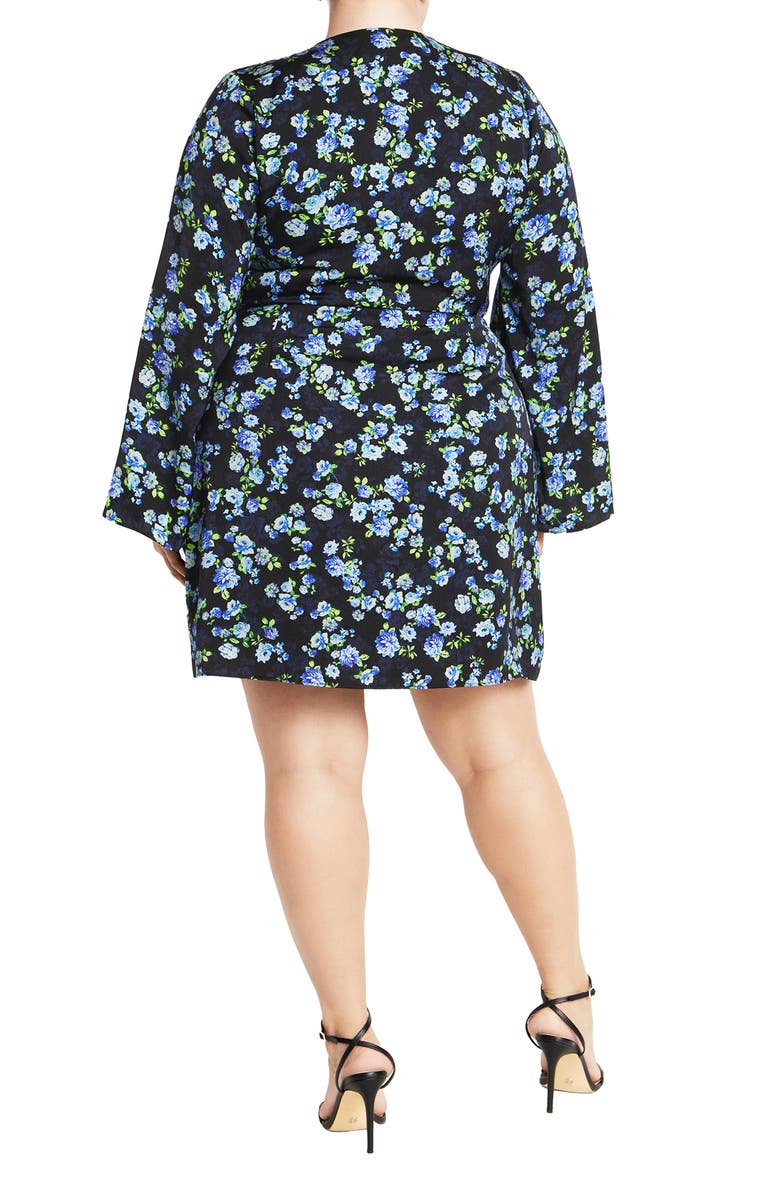 City Chic Rivka Print Long Sleeve Wrap Dress, Alternate, color, Blue Print