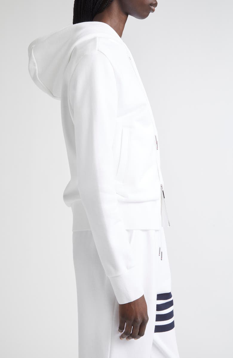 Thom Browne Classic 4-Bar Cotton French Terry Zip Hoodie, Alternate, color, White / Navy