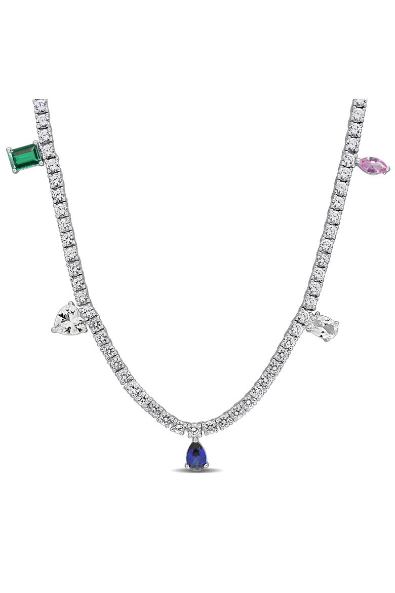Lab-Created Multi-Gemstone Station Necklace, Main, color, Sapphire