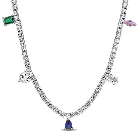Lab-Created Multi-Gemstone Station Necklace