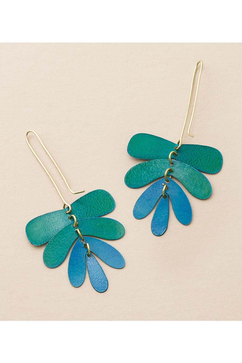 Chameli Dangling Leaf Earrings, Main, color, Teal