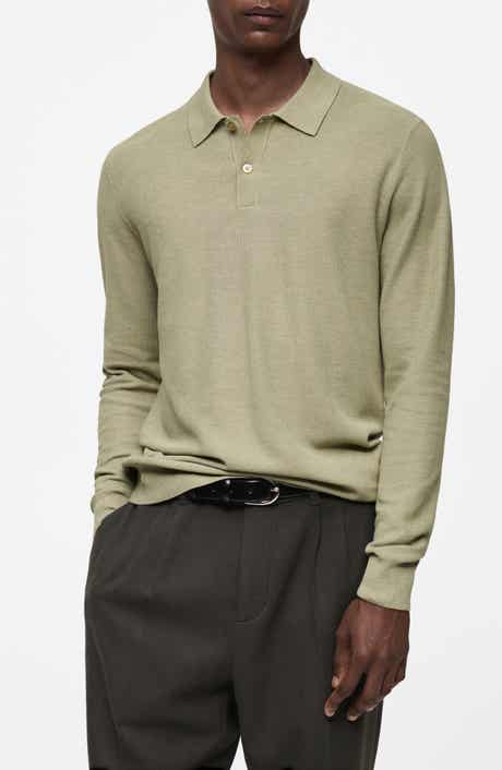 MANGO Long Sleeve Mesh Polo
