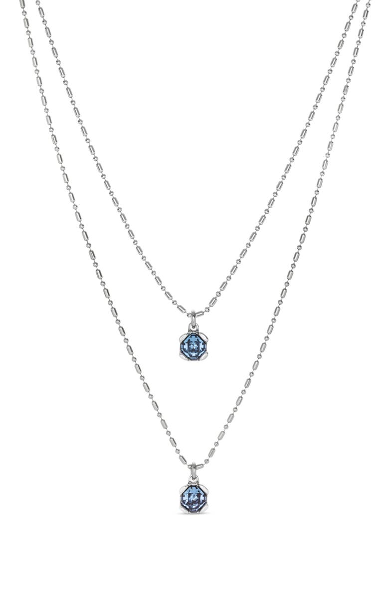 UNODE50 Sterling silver-plated blue necklace with blue crystals double chain, Alternate, color, Silver