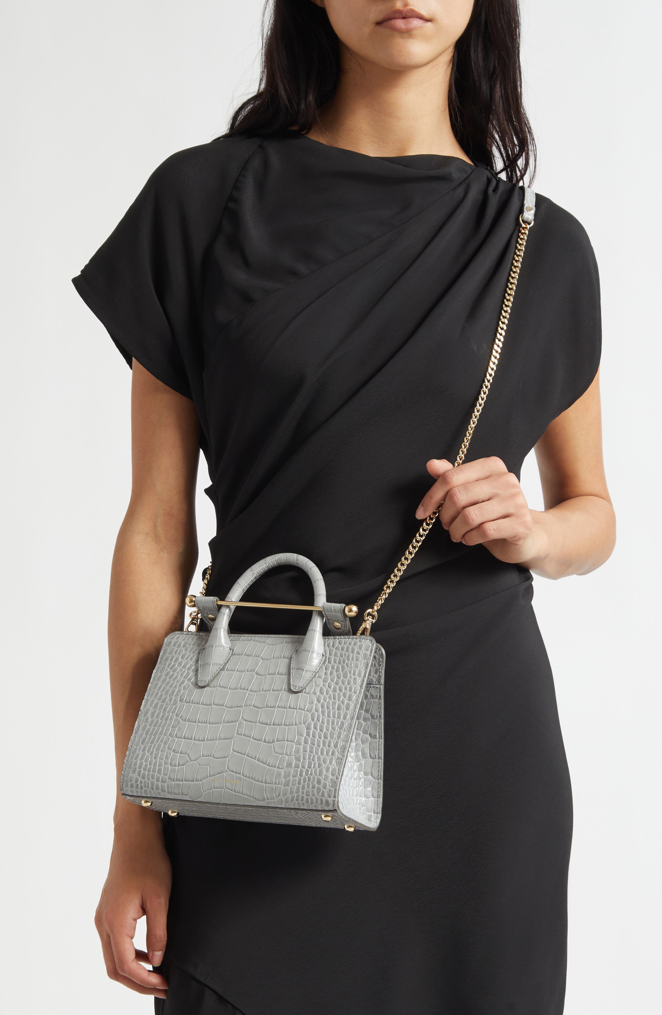 Strathberry Mini Croc Embossed Leather Tote, Alternate, color, Stone Grey