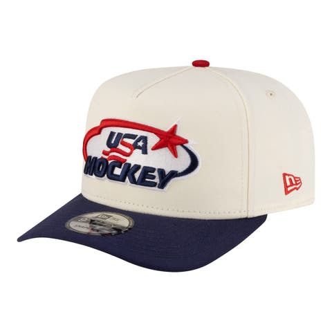 Men's New Era White/Navy US Hockey Original Fit A-Frame 9FIFTY Adjustable Hat
