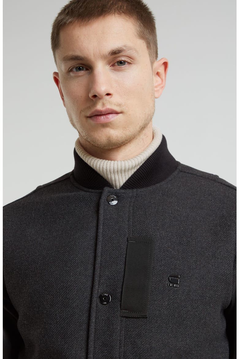 Wool Blend & Leather Varsity Jacket, Alternate, color, SHADOW