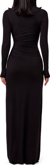 Overlap Neck Long Sleeve Maxi Dress